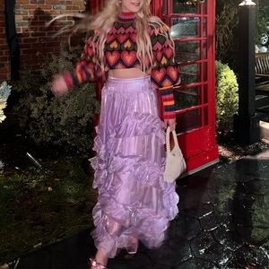 Free People Purple Maxi Ruffle Skirt